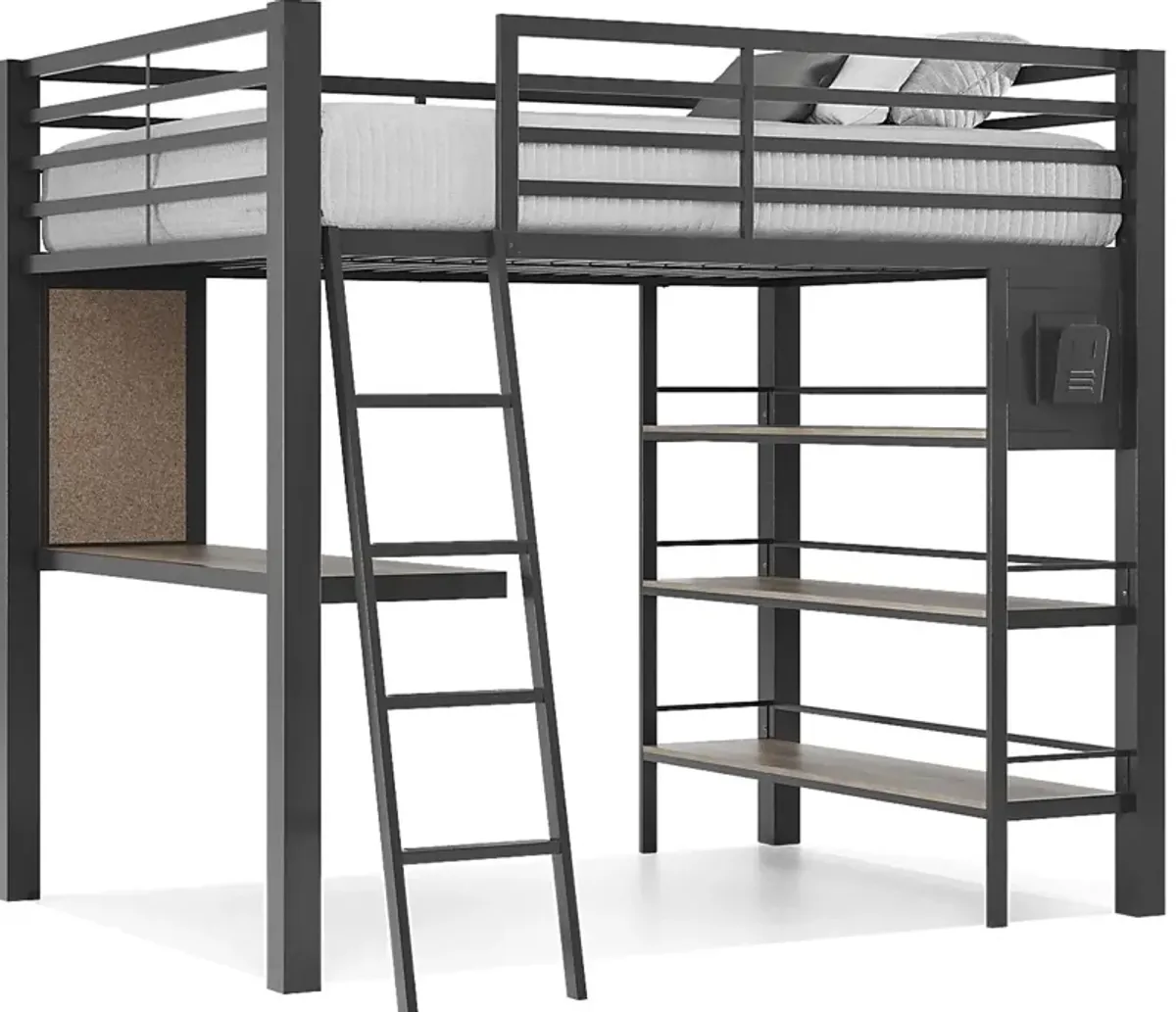 Kids Colefax Avenue Dark Gray Full Loft Bed with Desk and Bookcase