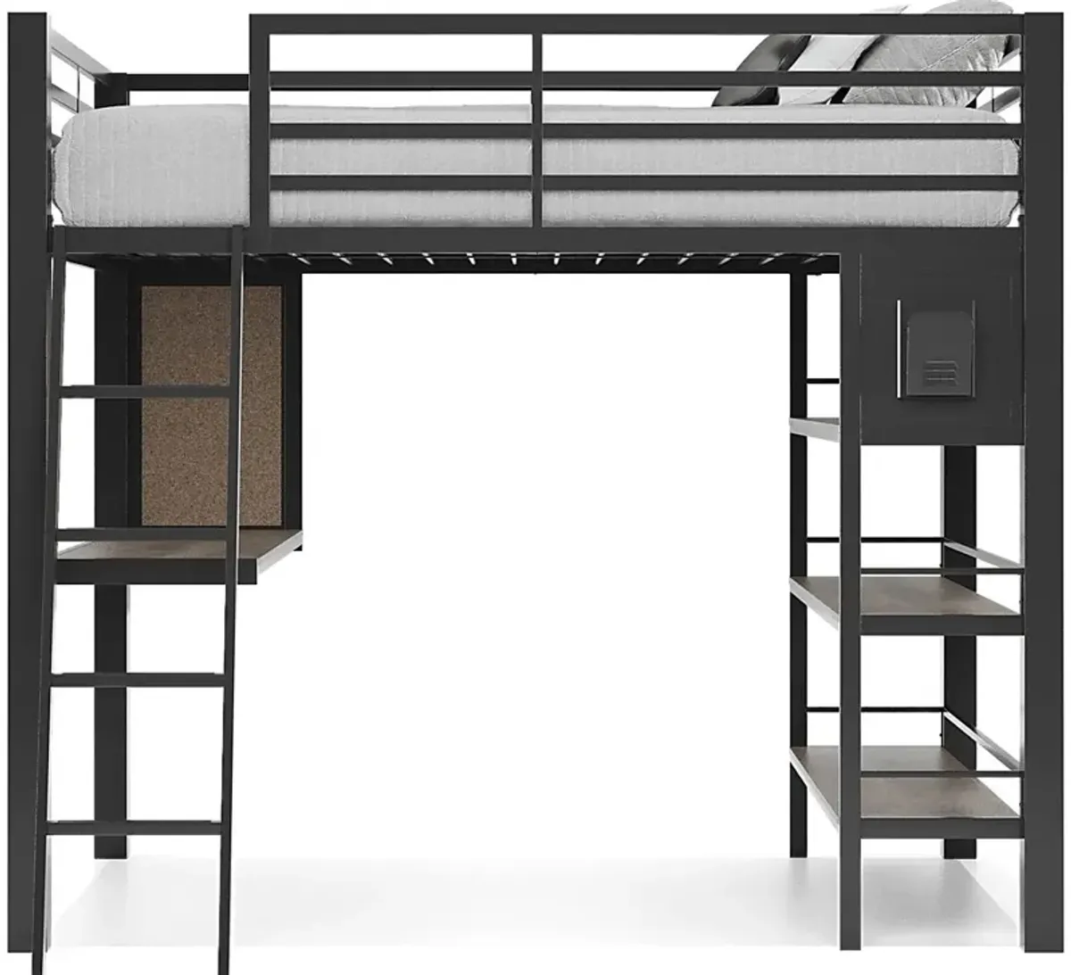 Kids Colefax Avenue Dark Gray Full Loft Bed with Desk and Bookcase