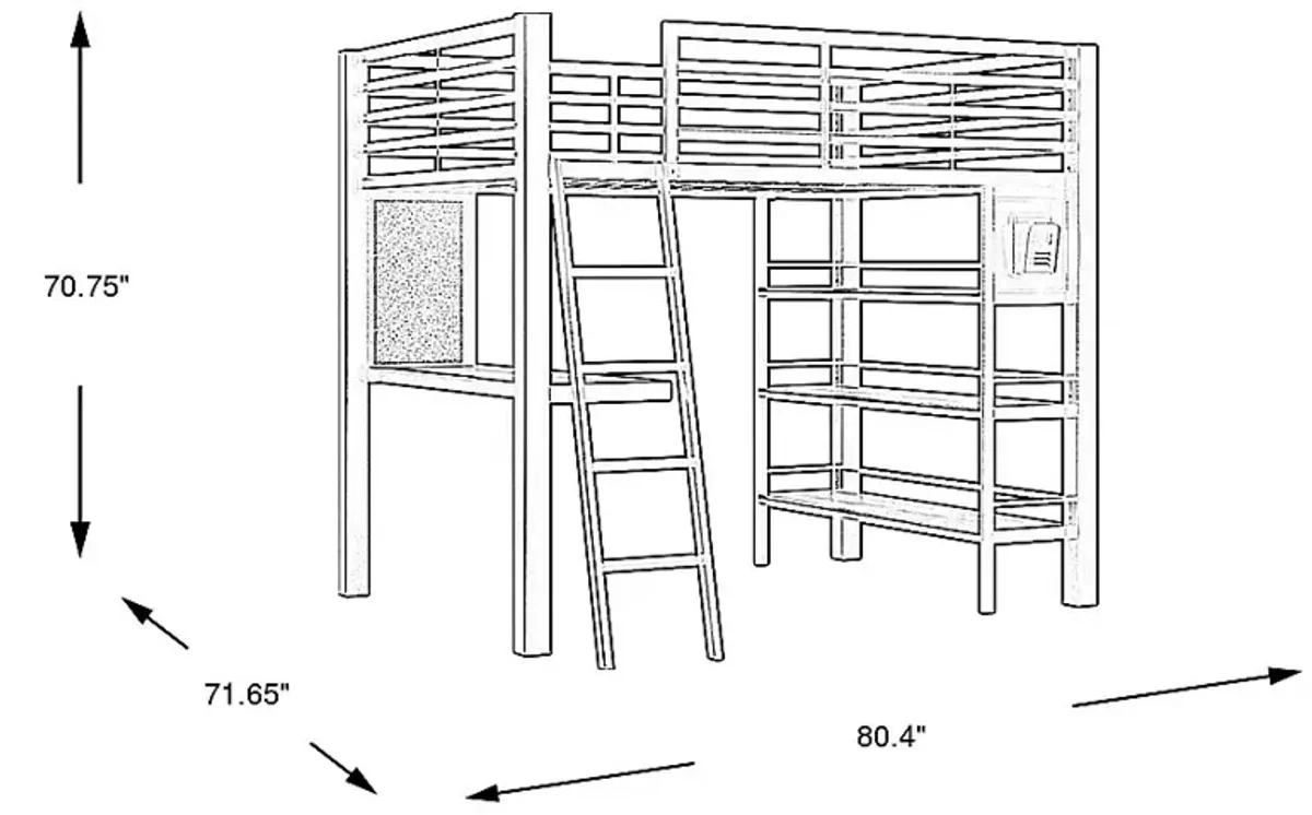 Kids Colefax Avenue Dark Gray Full Loft Bed with Desk and Bookcase