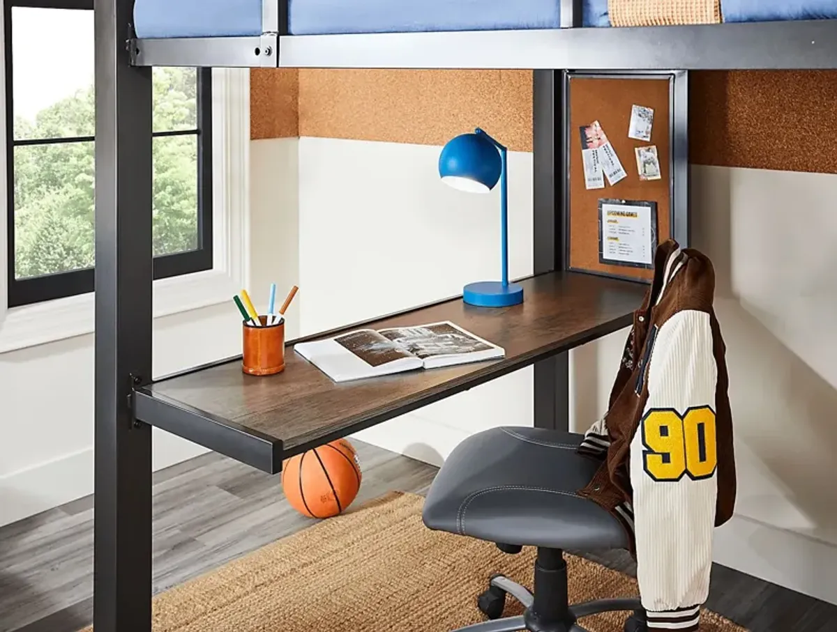 Kids Colefax Avenue Dark Gray Full Loft Bed with Desk and Bookcase