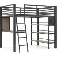 Kids Colefax Avenue Dark Gray Full Loft Bed with Desk and Bookcase