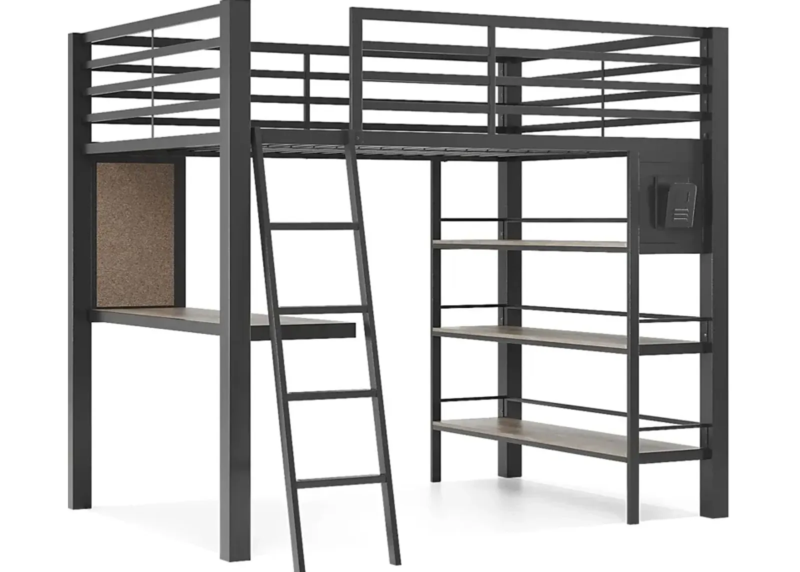 Kids Colefax Avenue Dark Gray Full Loft Bed with Desk and Bookcase