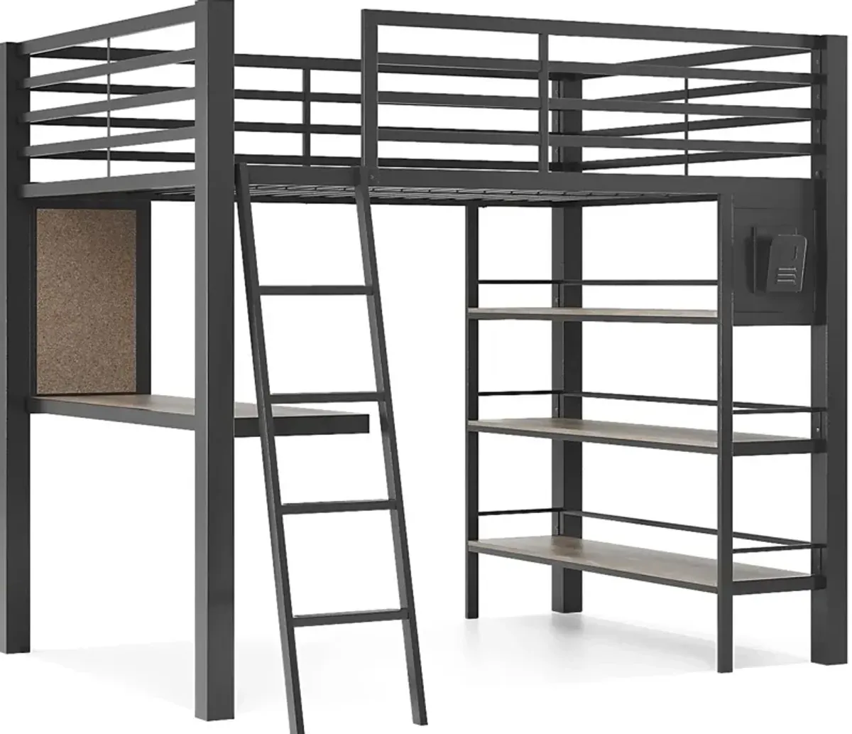 Kids Colefax Avenue Dark Gray Full Loft Bed with Desk and Bookcase