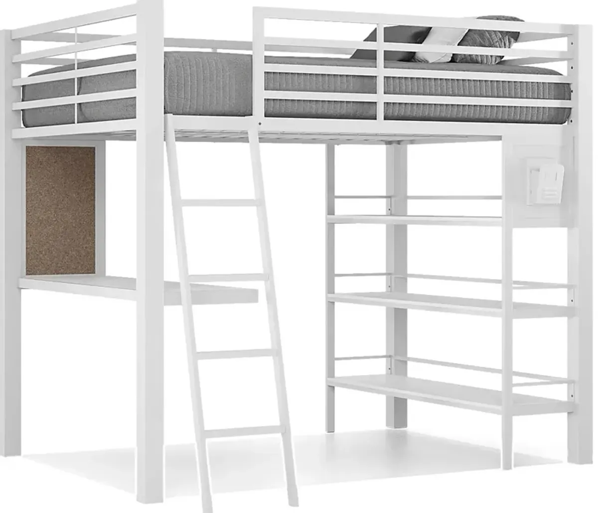 Kids Colefax Avenue White Full Loft Bed with Desk and Bookcase