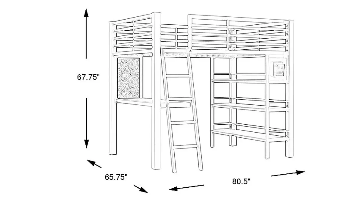 Kids Colefax Avenue White Full Loft Bed with Desk and Bookcase