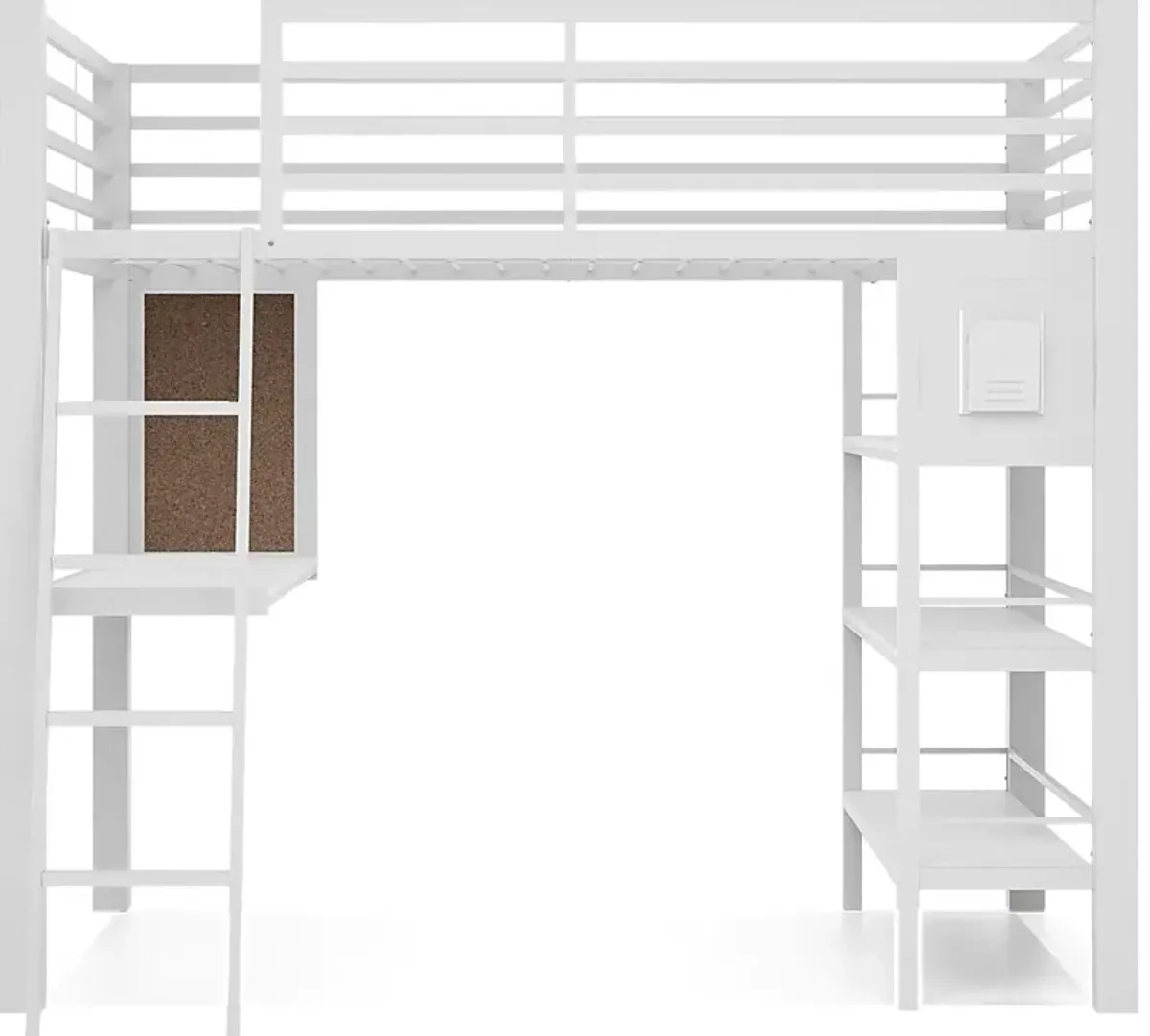 Kids Colefax Avenue White Full Loft Bed with Desk and Bookcase