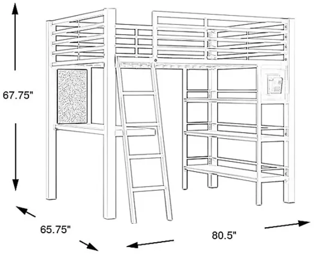 Kids Colefax Avenue White Full Loft Bed with Desk and Bookcase