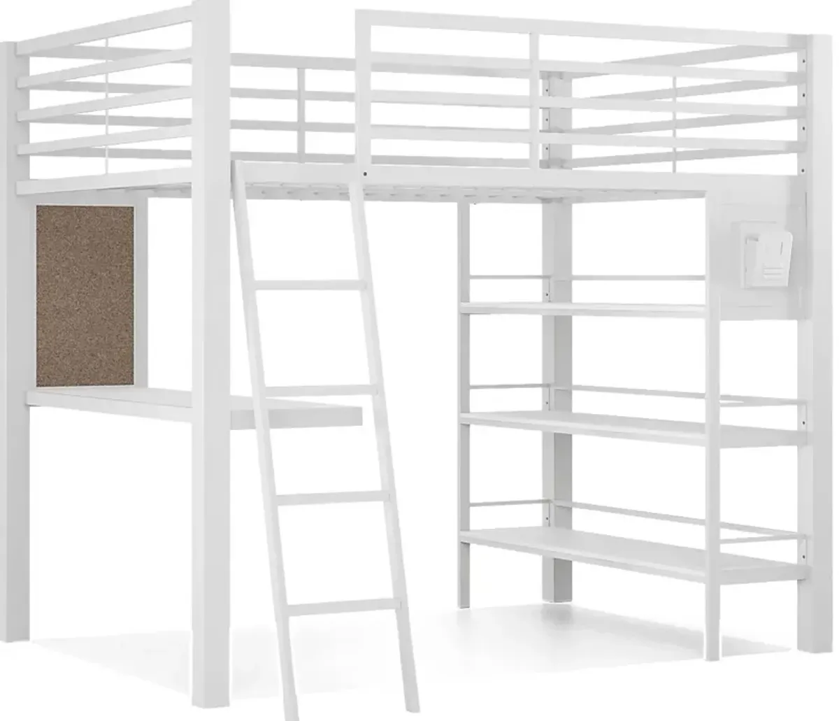 Kids Colefax Avenue White Full Loft Bed with Desk and Bookcase