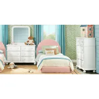 Kids San Simeon White 5 Pc Bedroom with Moonstone Pink Full Upholstered Bed