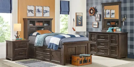 Kids Canyon Lake Java 5 Pc Full Bookcase Bedroom with 2 Storage Side Rails