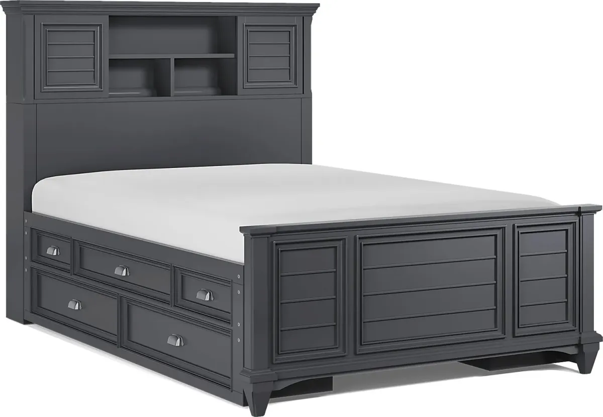 Kids Hilton Head Graphite Full Bookcase Bed with Storage Side Rails
