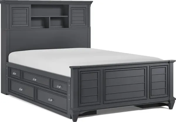 Kids Hilton Head Graphite Full Bookcase Bed with Storage Side Rails