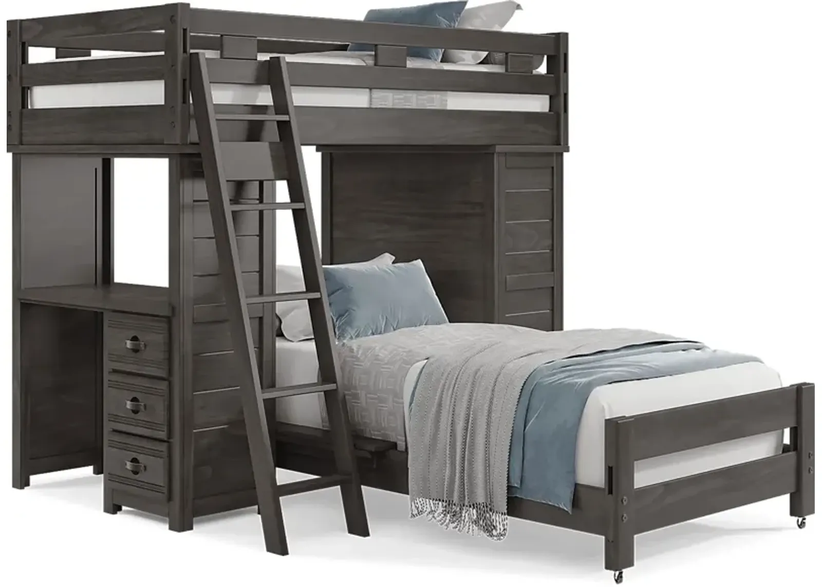 Kids Creekside 2.0 Charcoal Twin/Twin Loft with Loft Chest and Desk