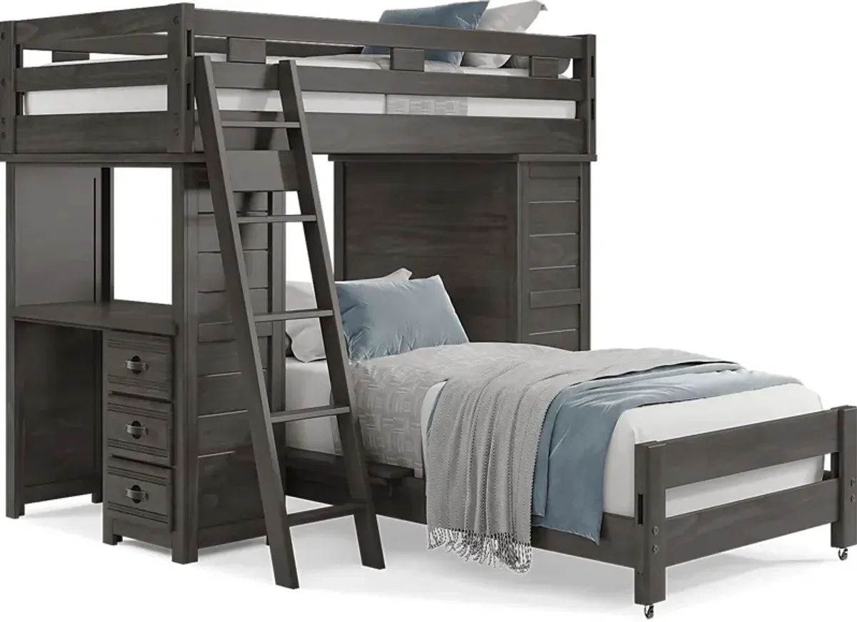 Kids Creekside 2.0 Charcoal Twin/Twin Loft with Loft Chest and Desk