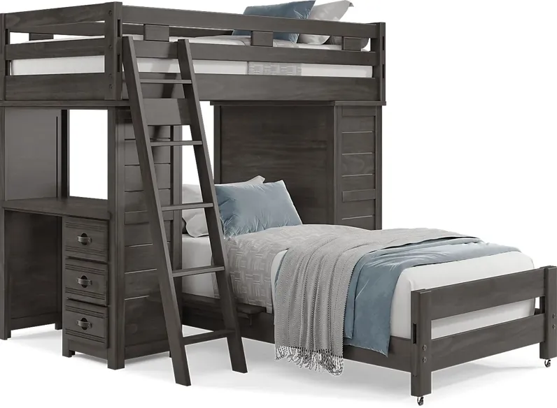 Kids Creekside 2.0 Charcoal Twin/Twin Loft with Loft Chest and Desk