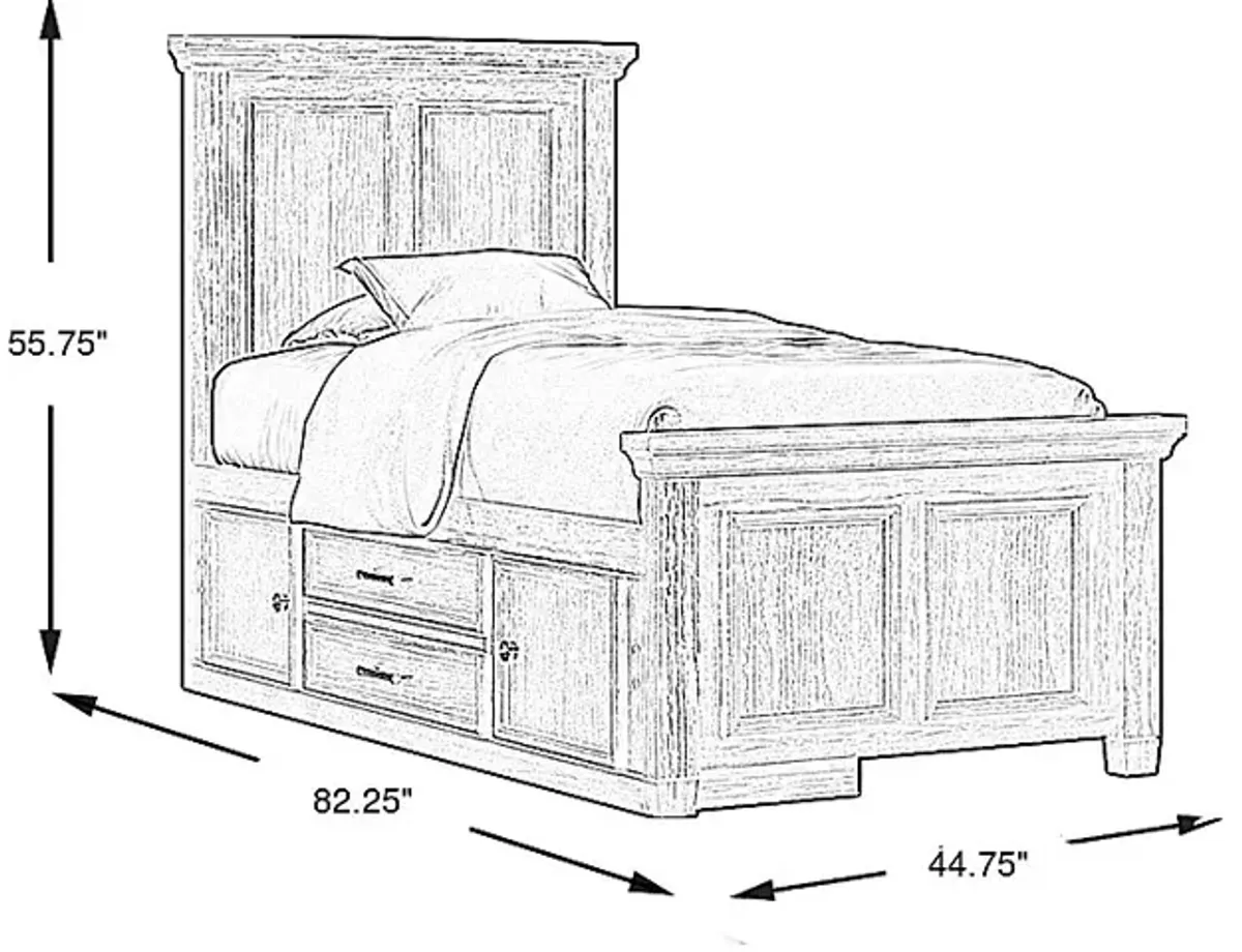 Kids Canyon Lake Java 3 Pc Twin Panel Bed with Storage Side Rail