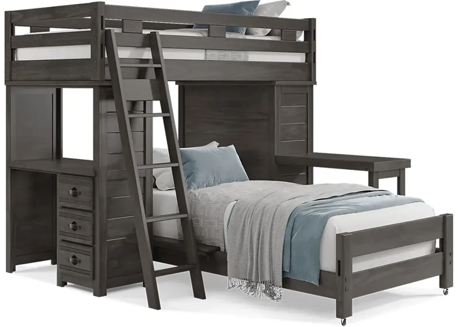 Kids Creekside 2.0 Charcoal Twin/Twin Loft with Loft Chest, Desk and Desk Attachment