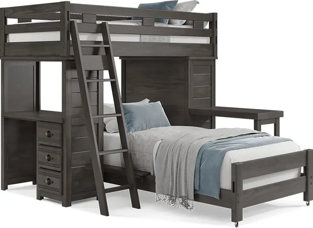 Kids Creekside 2.0 Charcoal Twin/Twin Loft with Loft Chest, Desk and Desk Attachment