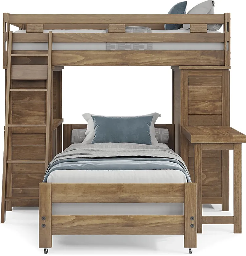 Kids Creekside 2.0 Chestnut Twin/Twin Loft with Loft Chest, Desk and Desk Attachment