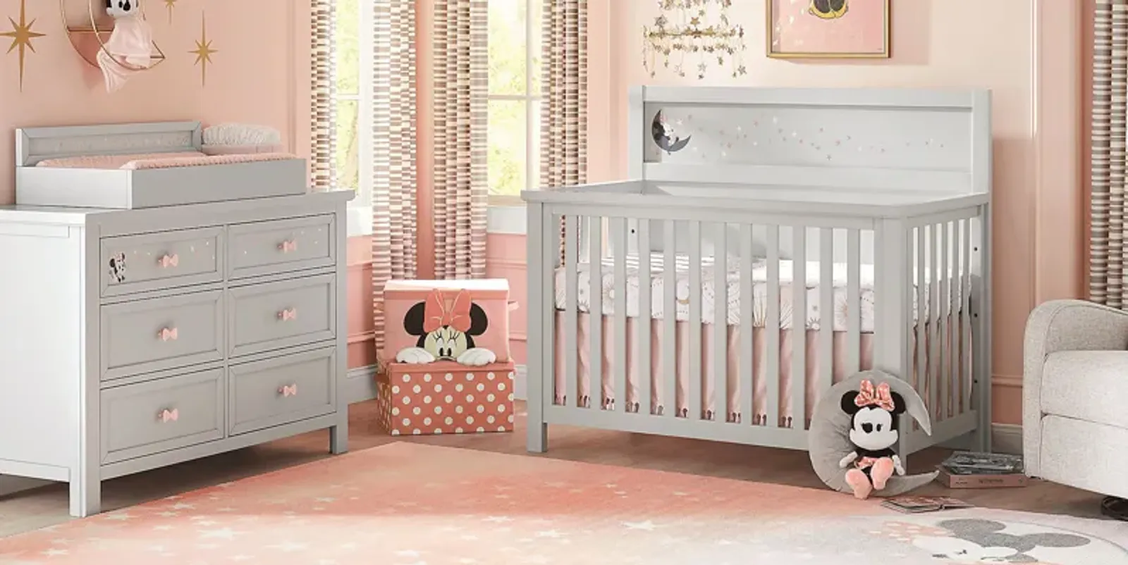 Disney Baby Starry Dreams with Minnie Mouse Gray 4 Pc Nursery with Toddler Rails by Rooms To Go Furniture