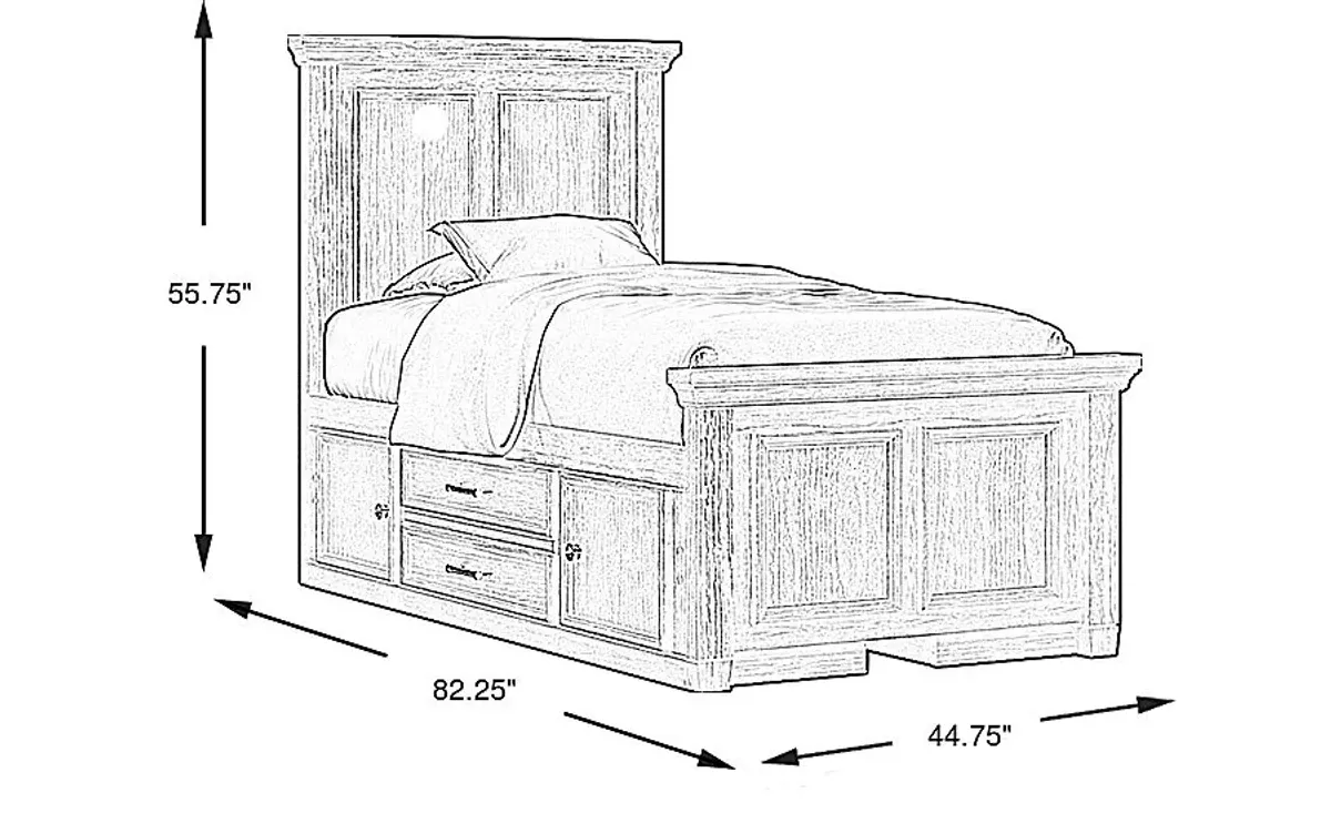 Kids Canyon Lake Java Twin Panel Bed with 2 Storage Side Rails