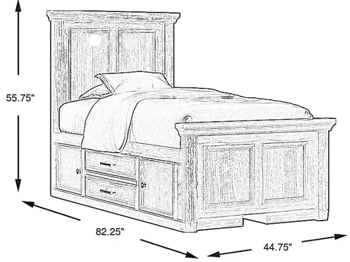 Kids Canyon Lake Java 3 Pc Twin Panel Bed with 2 Storage Side Rails