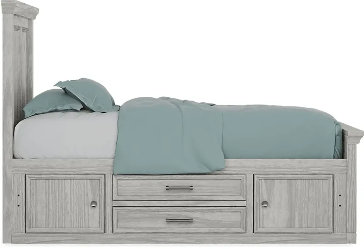 Kids Canyon Lake Ash Gray 3 Pc Twin Panel Bed with 2 Storage Side Rails