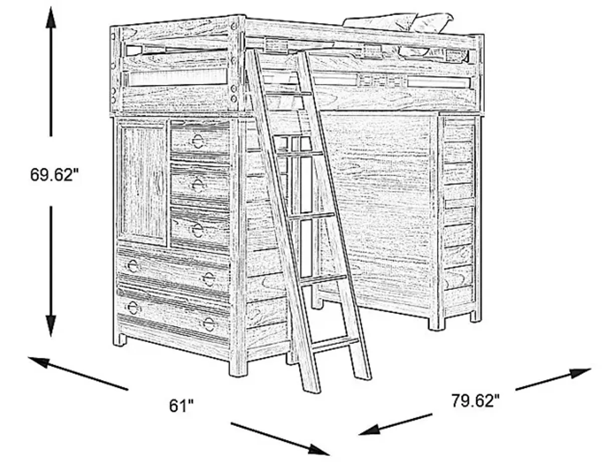 Kids Creekside 2.0 Charcoal Twin Loft with 2 Loft Chests