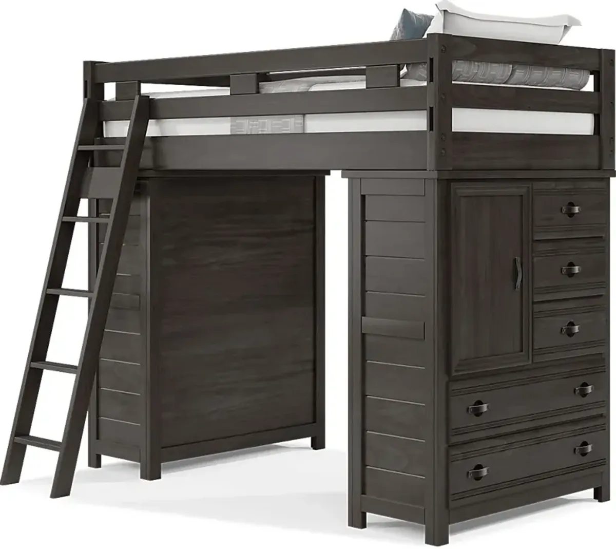 Kids Creekside 2.0 Charcoal Twin Loft with 2 Loft Chests