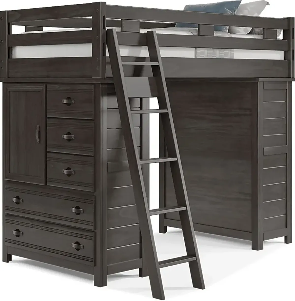 Kids Creekside 2.0 Charcoal Twin Loft with 2 Loft Chests