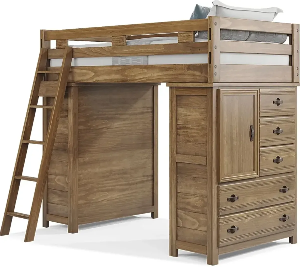 Kids Creekside 2.0 Chestnut Twin Loft with 2 Loft Chests