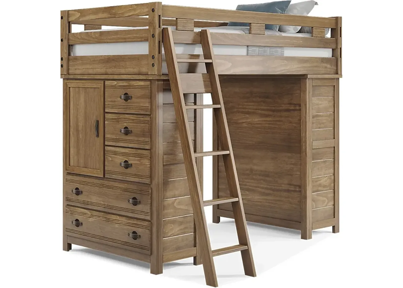 Kids Creekside 2.0 Chestnut Twin Loft with 2 Loft Chests