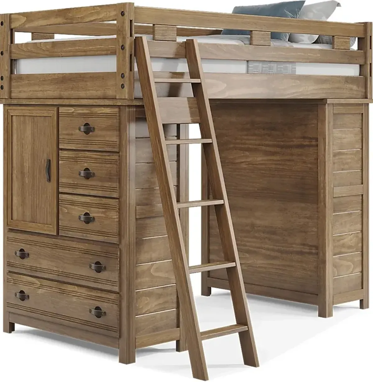 Kids Creekside 2.0 Chestnut Twin Loft with 2 Loft Chests