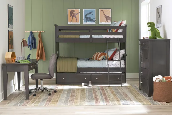 Kids Santa Cruz Gray Twin/Twin Bunk Bedroom