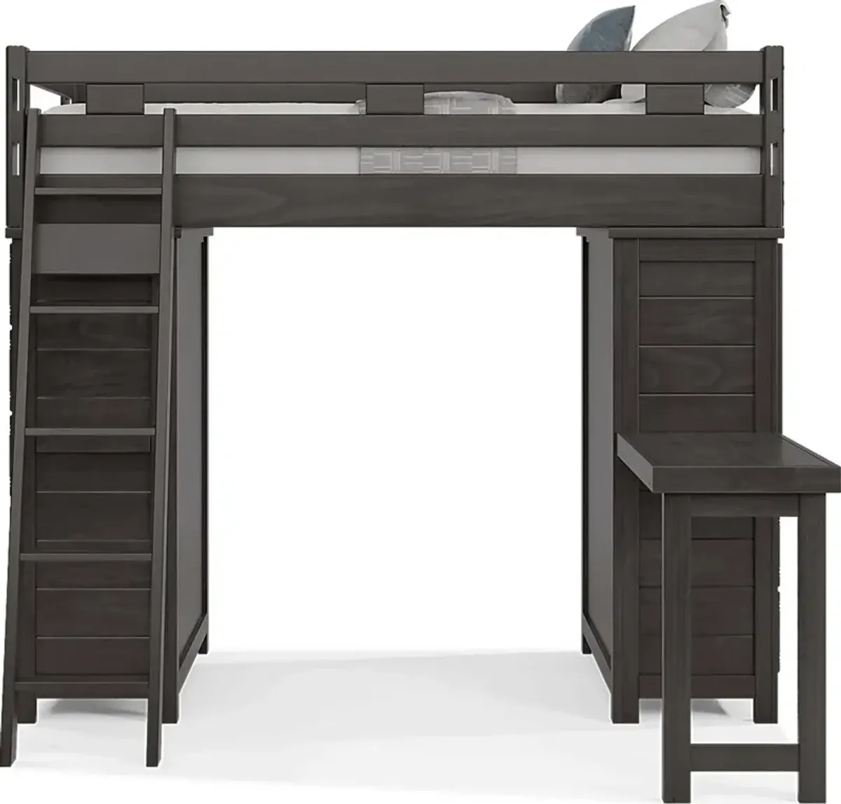 Kids Creekside 2.0 Charcoal Twin Loft with 2 Loft Chests and Desk Attachment