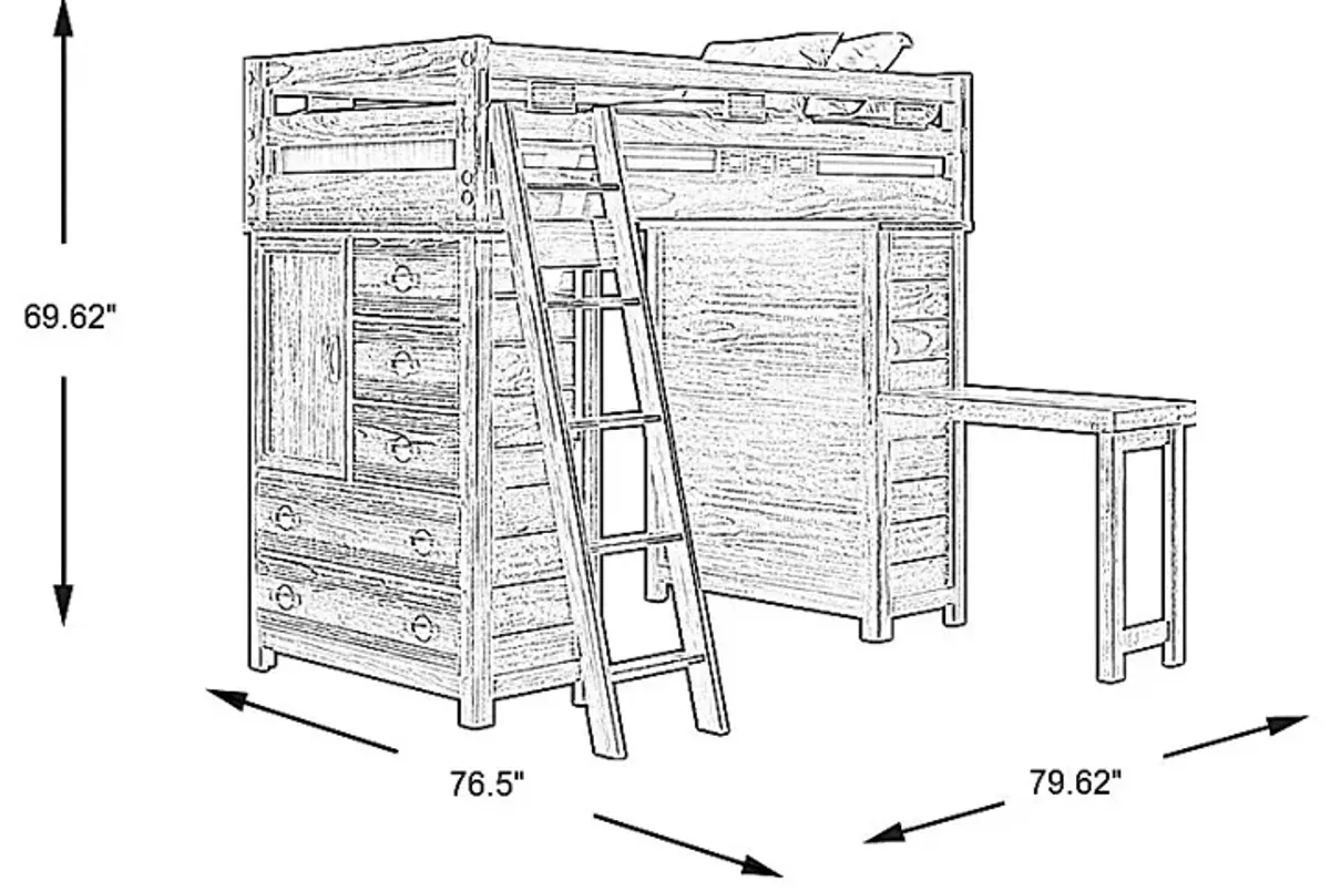 Kids Creekside 2.0 Charcoal Twin Loft with 2 Loft Chests and Desk Attachment