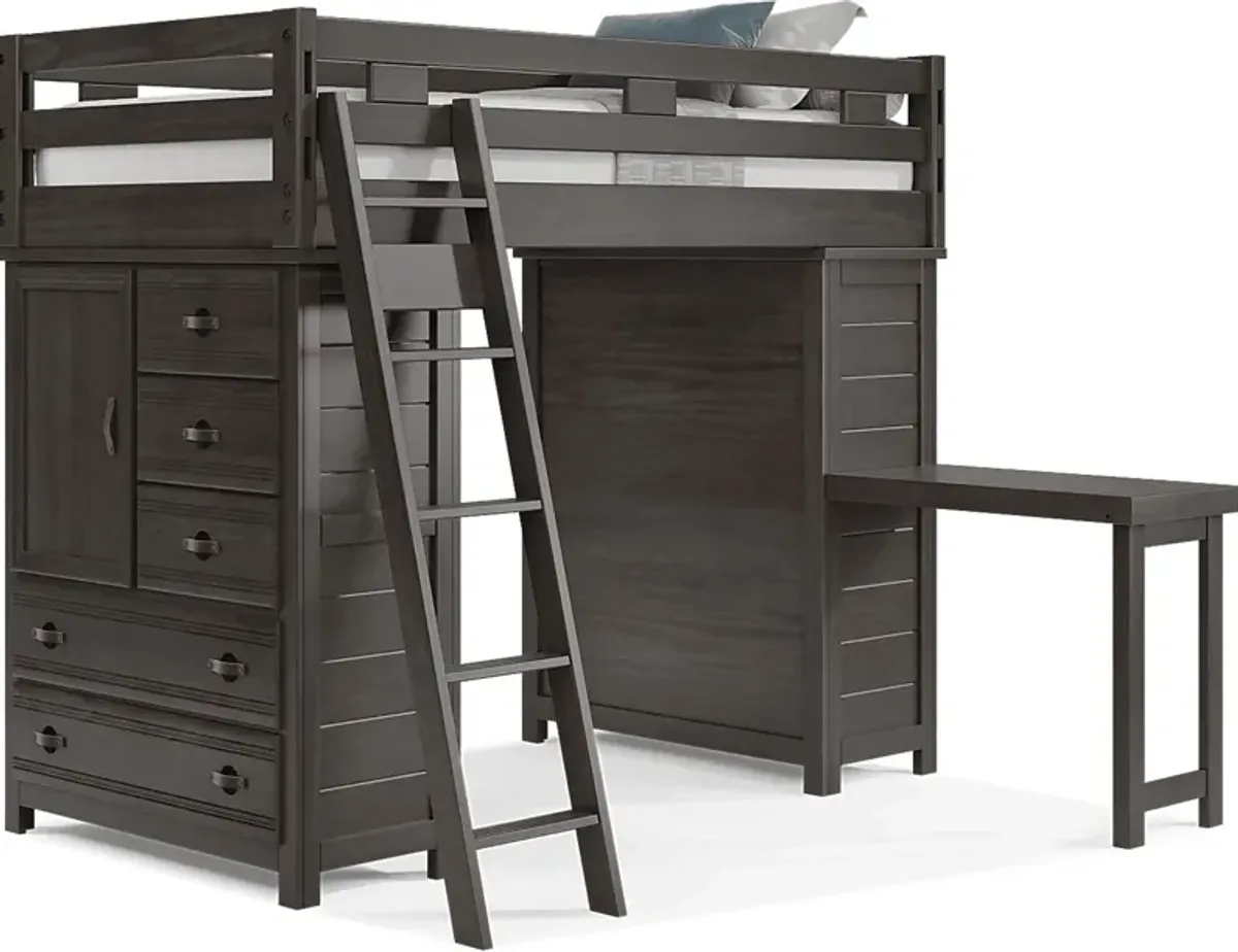 Kids Creekside 2.0 Charcoal Twin Loft with 2 Loft Chests and Desk Attachment