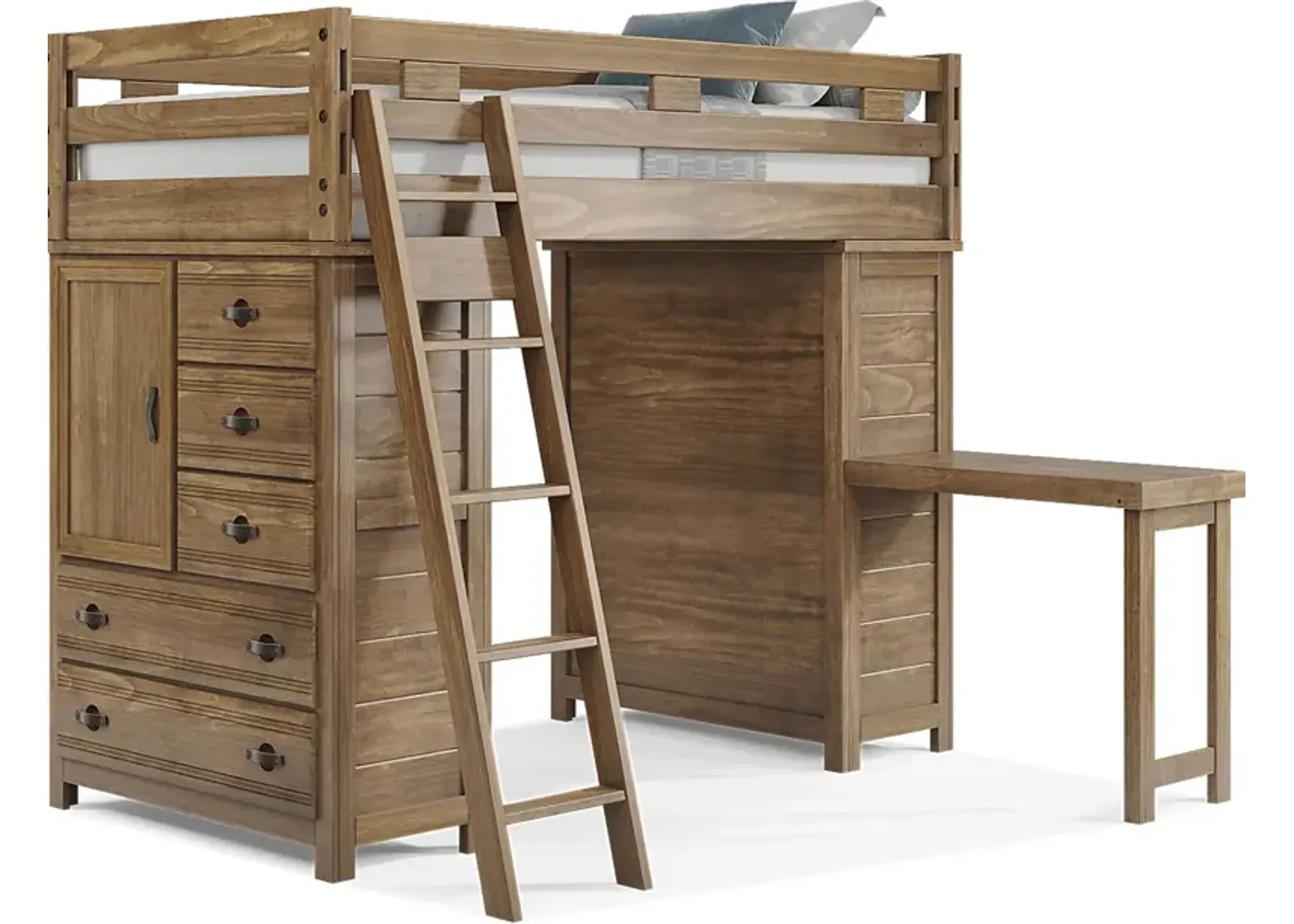 Kids Creekside 2.0 Chestnut Twin Loft with 2 Loft Chests and Desk Attachment