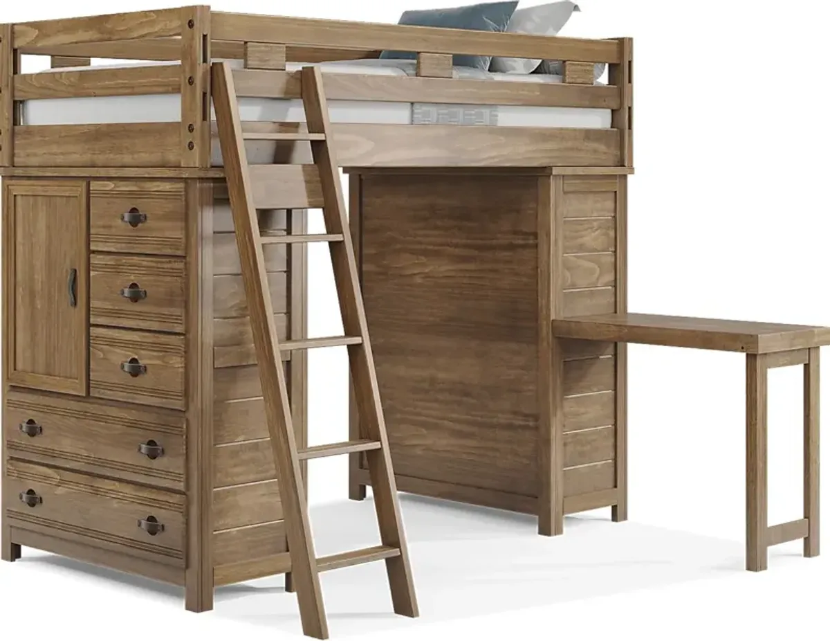 Kids Creekside 2.0 Chestnut Twin Loft with 2 Loft Chests and Desk Attachment