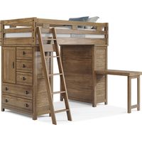 Kids Creekside 2.0 Chestnut Twin Loft with 2 Loft Chests and Desk Attachment
