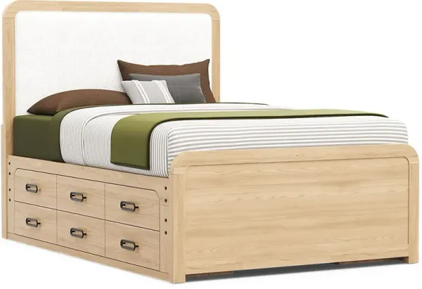 Kids Hidden Hills Light Oak Full Upholstered Panel Bed with 2 Storage Side Rails