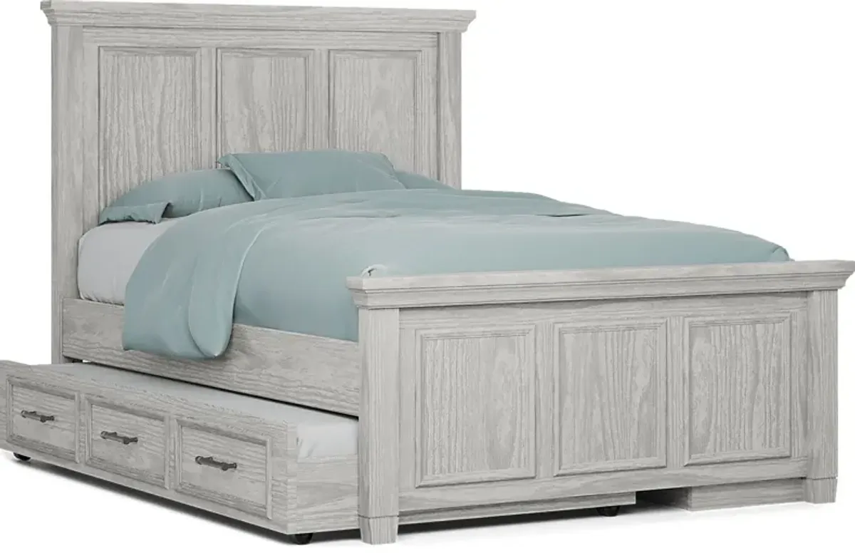 Kids Canyon Lake Ash Gray 4 Pc Full Panel Bed with Storage Side Rail and Trundle