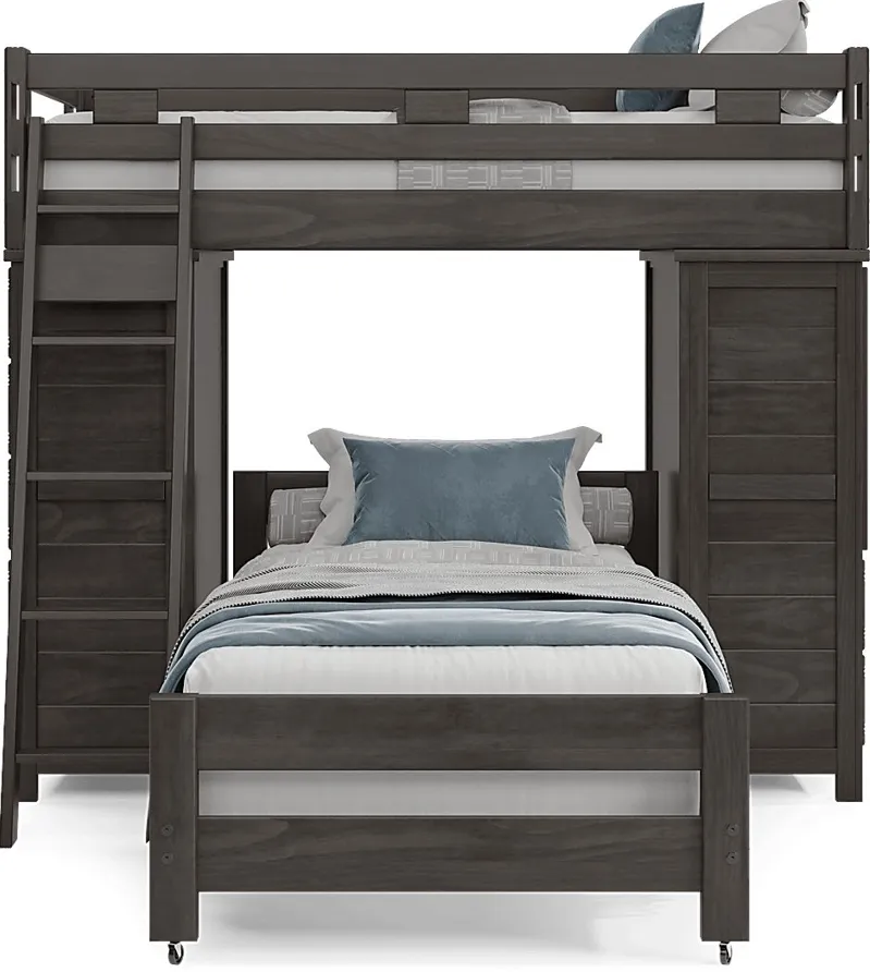 Kids Creekside 2.0 Charcoal Twin/Twin Loft with 2 Loft Chests