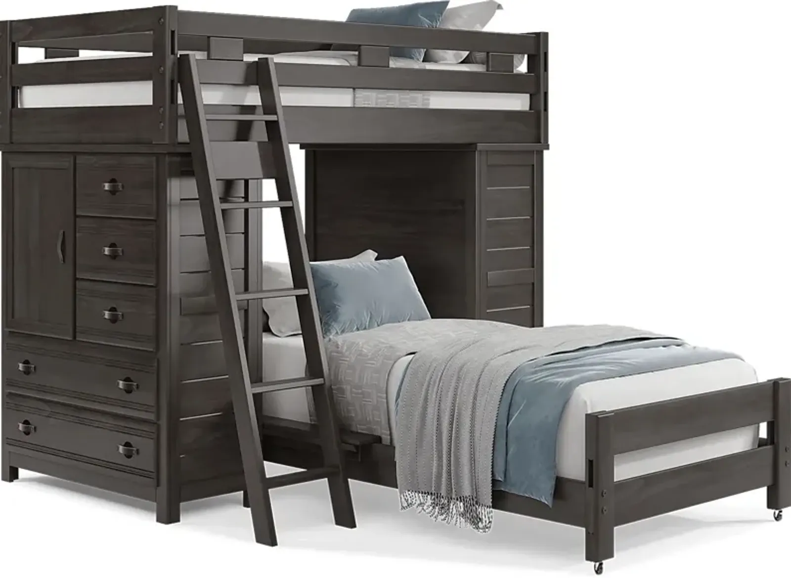 Kids Creekside 2.0 Charcoal Twin/Twin Loft with 2 Loft Chests