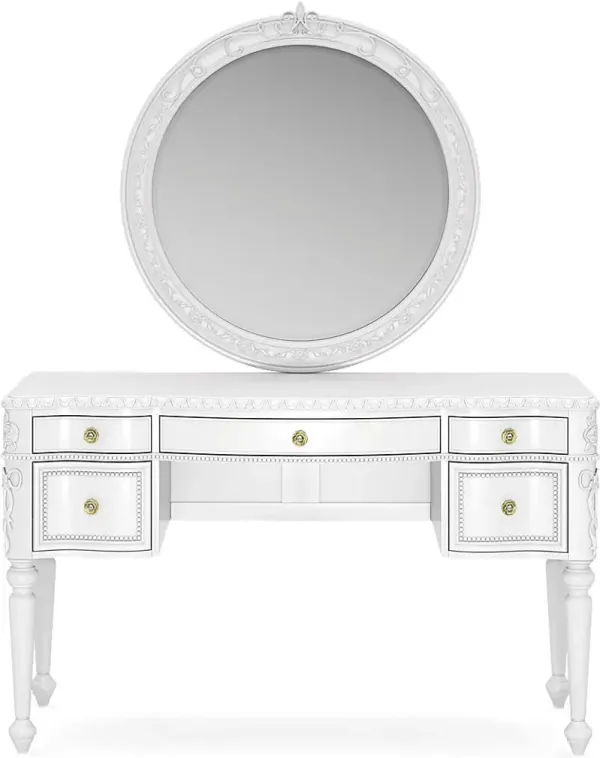 Disney Princess Sparkle White Desk with Round Mirror