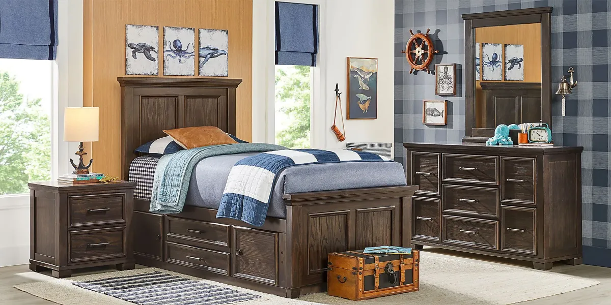 Kids Canyon Lake Java 5 Pc Twin Panel Bedroom with Storage Side Rail