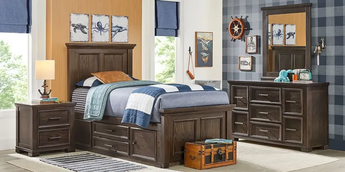 Kids Canyon Lake Java 5 Pc Twin Panel Bedroom with Storage Side Rail