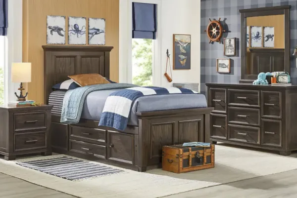 Kids Canyon Lake Java Twin Panel Bedroom with Storage Side Rail