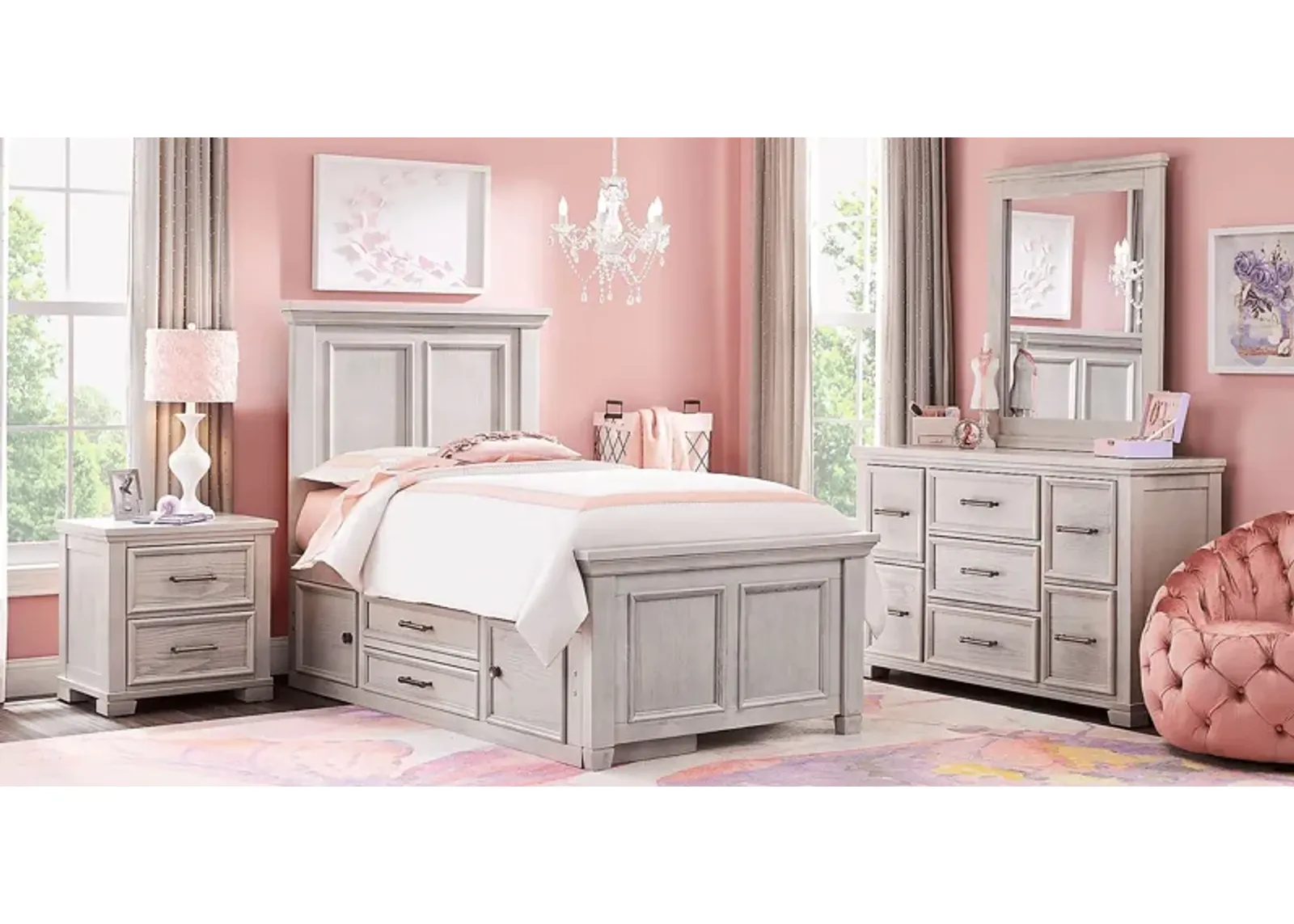 Kids Canyon Lake Ash Gray 5 Pc Twin Panel Bedroom with Storage Side Rail