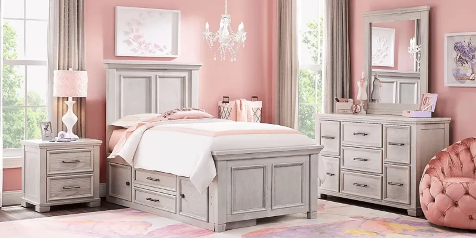 Kids Canyon Lake Ash Gray 5 Pc Twin Panel Bedroom with Storage Side Rail